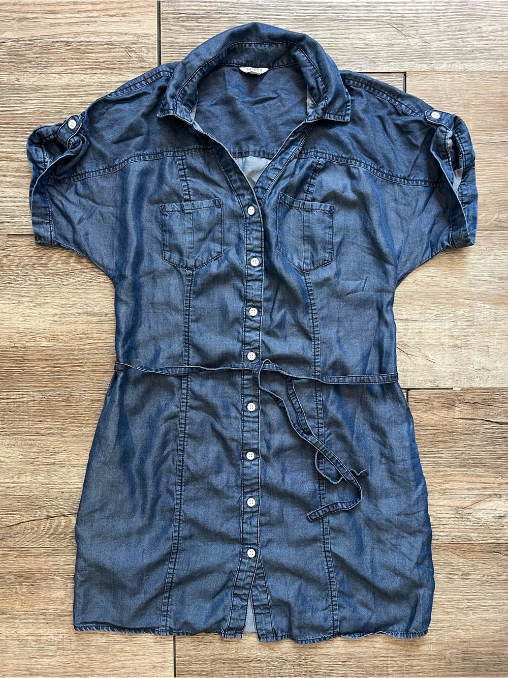 Guess Soft Denim Button-Front Shirt Dress in Dark Blue Size Small